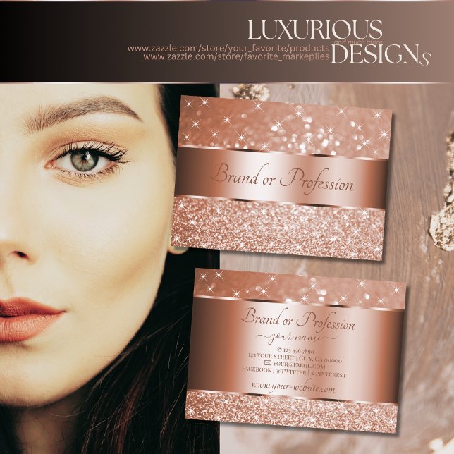 Luxurious Rose Gold Luminous Glitter Sparkle Stars Business Card (Creator Uploaded)