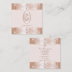 Luxurious Rose Gold Ornate Ornaments Initials Luxe Square Business Card