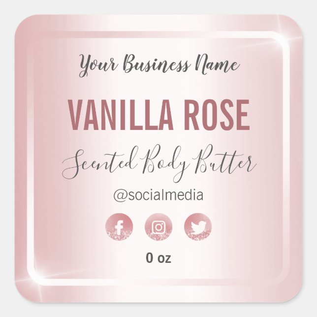 Luxurious Rose Gold Shiny Body Butter Labels (Front)