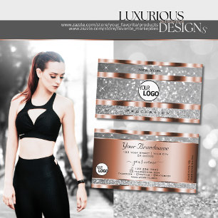 Luxurious Rose Gold Silver Glitter Stars add Logo Business Card