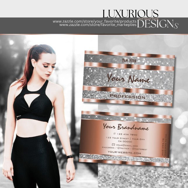 Luxurious Rose Gold Silver Glitter Stars Elegance Business Card (Creator Uploaded)