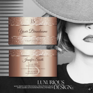 Luxurious Rose Gold Sparkle Glitter and Initials Business Card