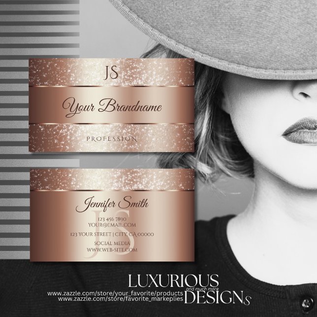 Luxurious Rose Gold Sparkle Glitter and Initials Business Card (Creator Uploaded)