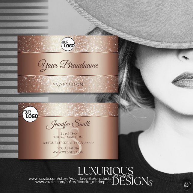 Luxurious Rose Gold Sparkle Glitter Initials Logo Business Card (Creator Uploaded)