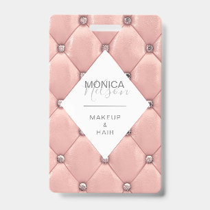 luxurious rose gold tufted monogram ID badge
