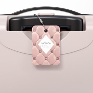 Luxurious Rose Gold Tufted Monogram Luggage Tag