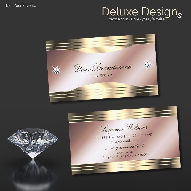 Luxurious Rose Gold with Shiny Diamonds Decorated Business Card (Creator Uploaded)