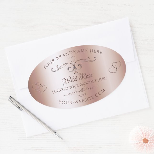 Luxurious Rose Golden Product Label Ornate Hearts (Envelope)