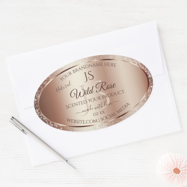 Luxurious Rosegold Glitter Monogram Product Labels (Envelope)