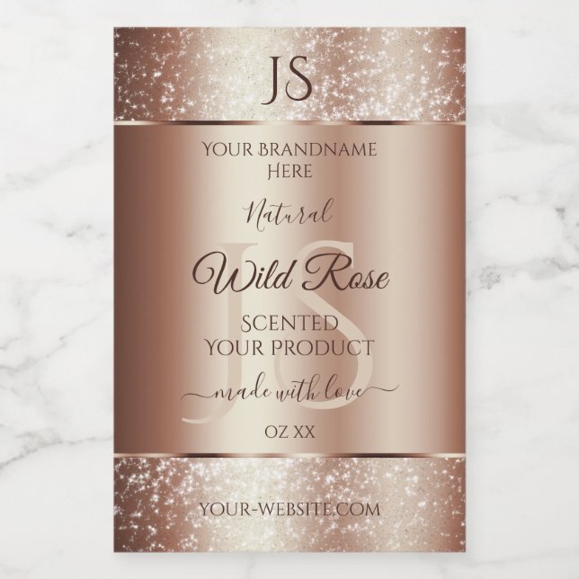 Luxurious Rosegold Glitter Monogram Product Labels (Single Label)