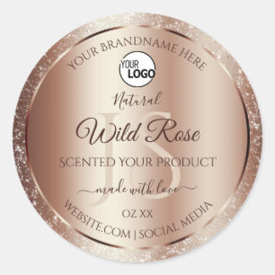 Luxurious Rosegold Glitter Product Labels Add Logo