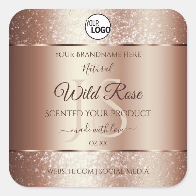 Luxurious Rosegold Glitter Product Labels Add Logo (Front)
