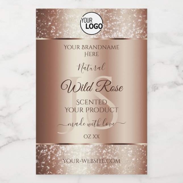 Luxurious Rosegold Glitter Product Labels Add Logo (Single Label)