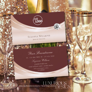 Luxurious Rosegold Wine Red with Logo and Diamond Business Card