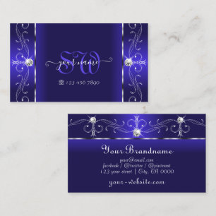 Luxurious Royal Blue Squiggled Jewels and Monogram Business Card