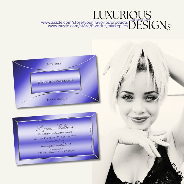 Luxurious Royal Blue with Silver Decor Stylish Business Card (Creator Uploaded)