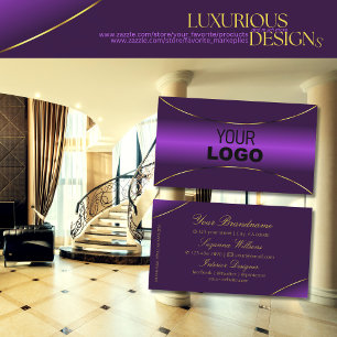 Luxurious Royal Purple with Gold Border and Logo Business Card
