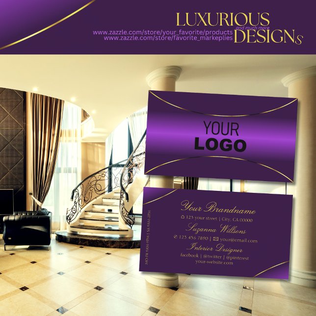 Luxurious Royal Purple with Gold Border and Logo Business Card (Creator Uploaded)