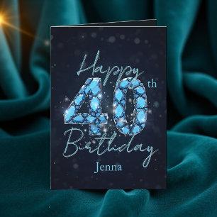 Luxurious Sapphire Blue and Black 40th Birthday Card