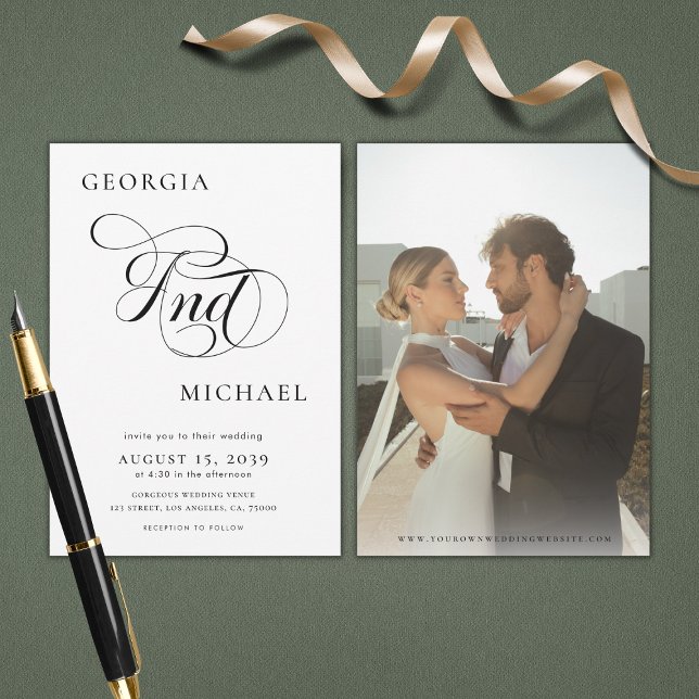 Luxurious Script Modern Minimal Photo Wedding Invitation (Creator Uploaded)