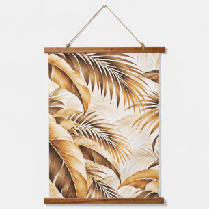 Luxurious Sepia Beige Tropical Palm Foliage Patter Hanging Tapestry