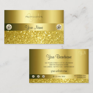 Luxurious Shimmery Glitter Monogram Luminous Gold Business Card