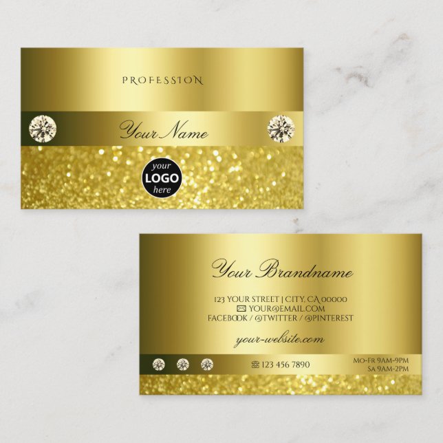 Luxurious Shimmery Glitter with Logo Luminous Gold Business Card (Front/Back)