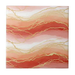 Luxurious Sienna and Taupe Marble with Gold Veins Ceramic Tile