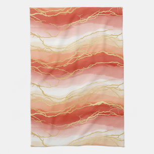 Luxurious Sienna and Taupe Marble with Gold Veins Tea Towel