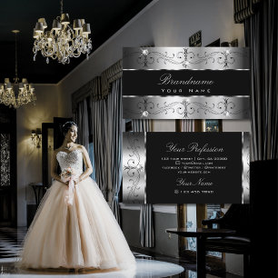 Luxurious Silver Black Ornate Borders Ornamental Business Card