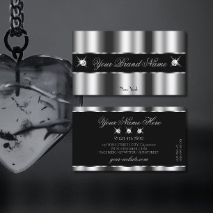 Luxurious Silver Black Sparkling Jewels Glamourous Business Card