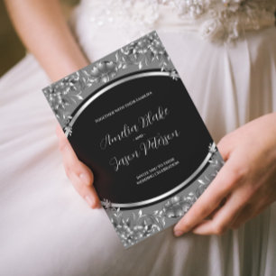 Luxurious Silver Carving Foliage Wedding Invitatio Invitation