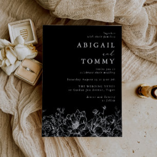 Luxurious Silver Foil Floral Modern Black Wedding