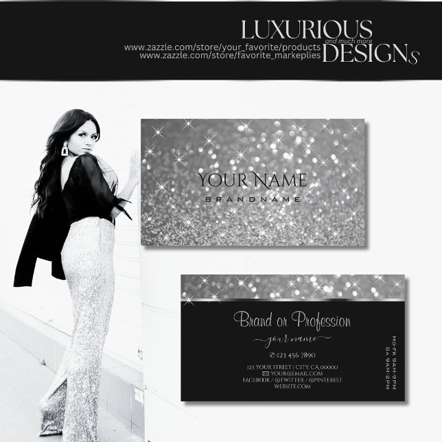 Luxurious Silver Glitter Luminous Stars Elegance Business Card (Creator Uploaded)