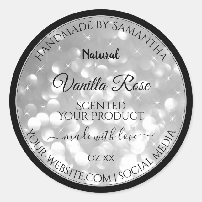 Luxurious Silver Glitter Product Packaging Labels (Front)