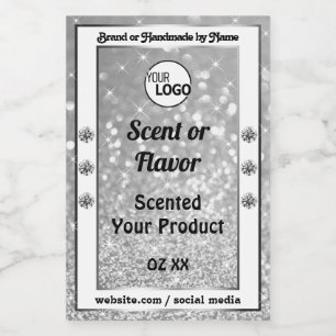 Luxurious Silver Glitter Stars Product Labels Logo