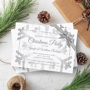 Luxurious Silver Glitter Xmas Holiday Ribbon Invitation