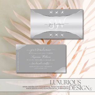 Luxurious Silver Grey with Diamonds and Monogram Business Card