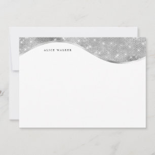 luxurious silver sparkle foil monogram card