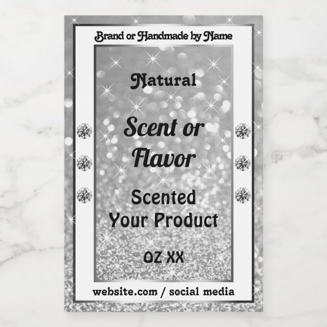 Luxurious Silver Sparkling Glitter Product Labels (Single Label)