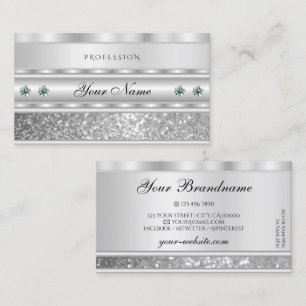 Luxurious Silver Sparkling Glitter with Diamonds Business Card