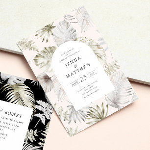 Luxurious Silver Tropical Foliage Wedding Invitation