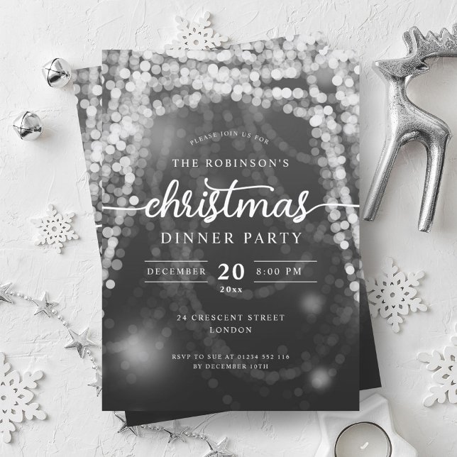 Luxurious Silver Winter Lights Christmas Party  Invitation (Luxurious Silver Winter Lights Christmas Party Invitation)
