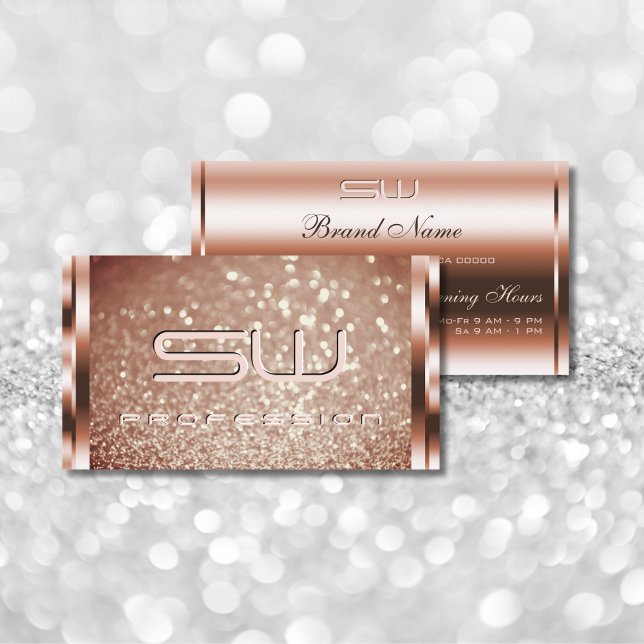 Luxurious Sparkle Rose Golden Glitter and Initials Business Card (Creator Uploaded)