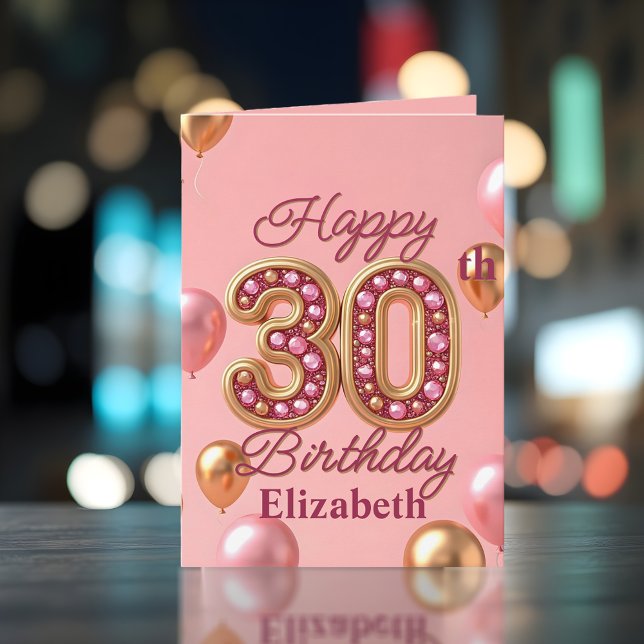 Luxurious Sparkling Gold and Pink 30th Birthday Card (Creator Uploaded)