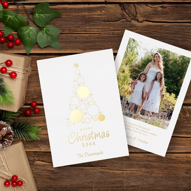 Luxurious Stylish Christmas Tree Photo Family Foil Holiday Card (Creator Uploaded)