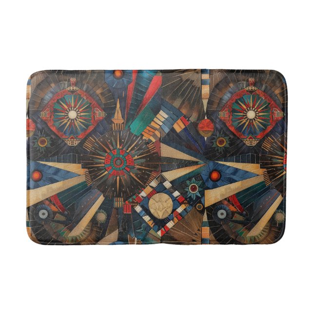 Luxurious Teal "Ancient Indigenous Chronicles" Bat Bath Mat (Front)