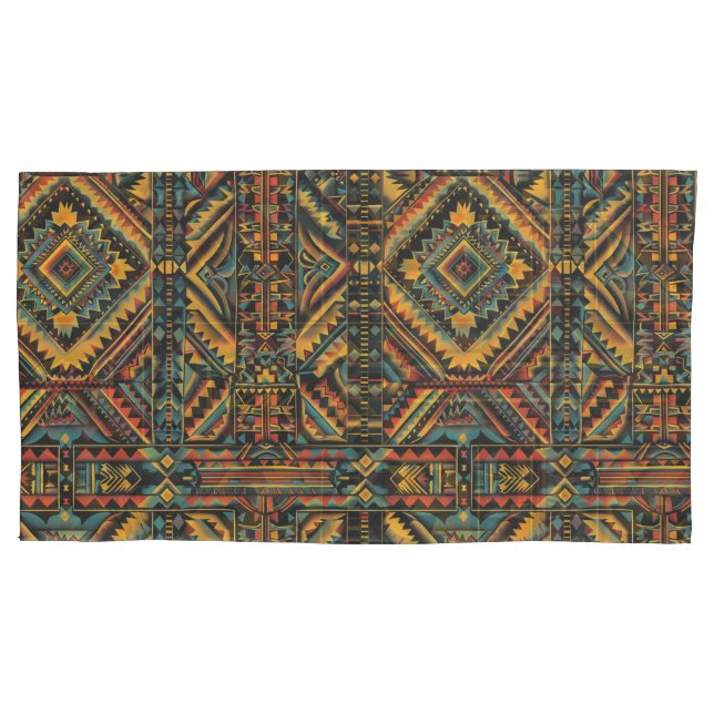 Luxurious Teal "Centuries-Old Geometric Elegance"  Pillowcase (Front-Left)