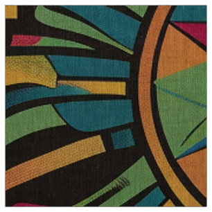 Luxurious Teal "Eclipsed Suns and Pyramids" Linen Fabric