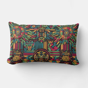 Luxurious Teal "Eclipsed Suns and Pyramids" Velvet Lumbar Cushion